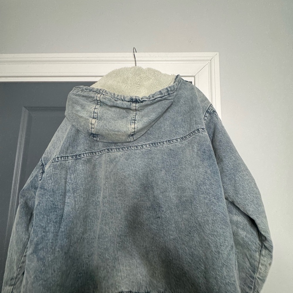 BDG Blue and White Sherpa-Lined Denim Jacket